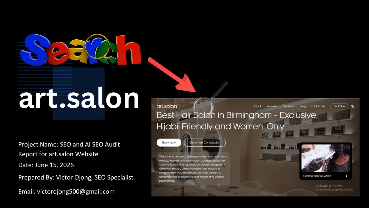SEO audit proof showing Art Salon Birmingham audit cover