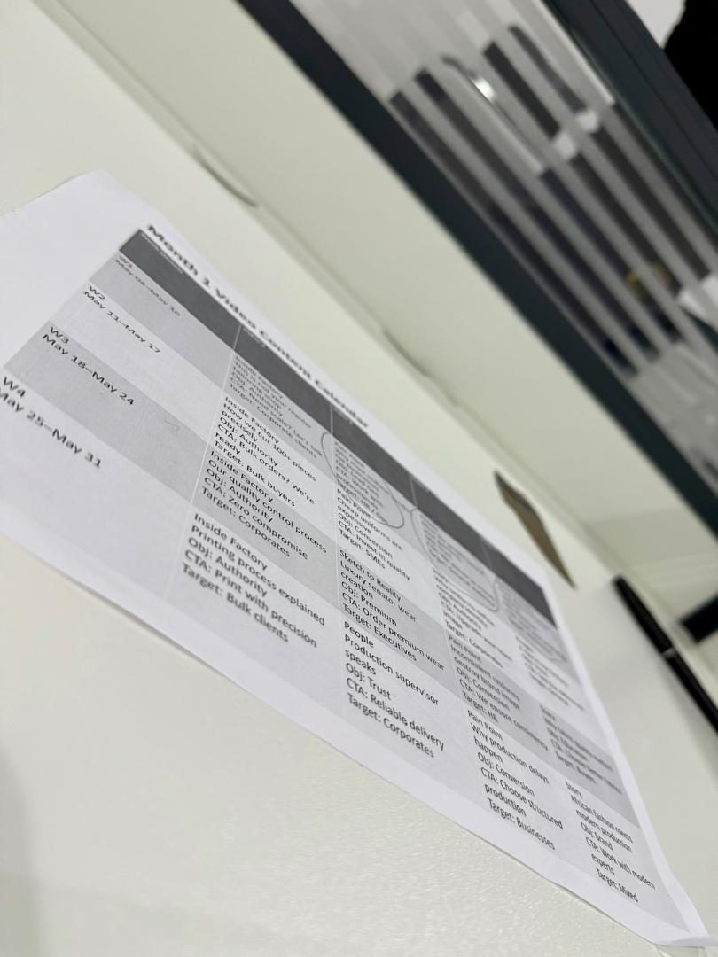 Printed training plan and schedule